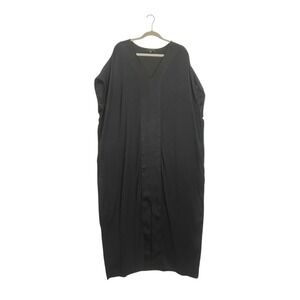 Universal Standard Black Caftan Maxi Dress V-Neck Front Slit Pockets Large